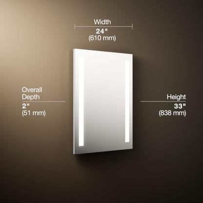 KOHLER 99571-TLC-NA Verdera 24" W x 33" H Bathroom Mirror with Lights, Surface Mount Bathroom Wall Mirror - size: 33"L x 2"W, style: Standard