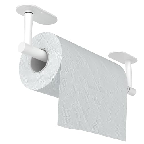 White Paper Towel Holder Under Cabinet, Self Adhesive or Wall Mounted SUS304 Stainless Steel Paper Towel Holder for Kitchen, Bathroom, Farmhouse, Barbecue and Laundry (White) - color: White, size: Standard Holder