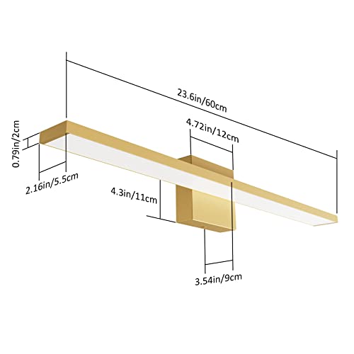 Ralbay 24inch Modern Gold Bathroom Vanity Light Frosted Aluminum Modern LED Gold Bathroom Light Fixtures White Light 6000K - color: Gold, size: 24 inch