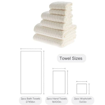 BAGNO MILANO Turkish Cotton Bath Towels, Hand Towels - Soft Plush Jacquard Collection - Highly Absorbent Towel Set (Cream, 6 pcs Towel Set) - color: Cream, size: 6 pcs Towel Set
