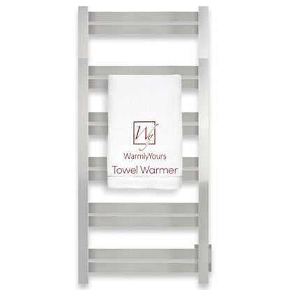 WarmlyYours Grande Heated Towel Rack, 12 Bars, Polished Stainless Steel | Wall-mounted electric towel warmer rack and dryer, 120V hardwired, flat heated bars for towels and bathrobes - color: Polished Stainless Steel, size: 12 Bars