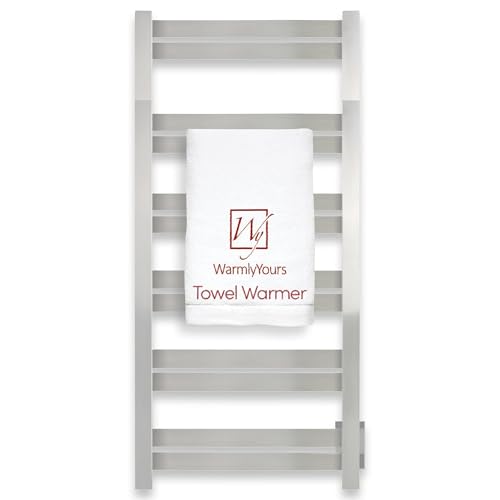 WarmlyYours Grande Heated Towel Rack, 12 Bars, Polished Stainless Steel | Wall-mounted electric towel warmer rack and dryer, 120V hardwired, flat heated bars for towels and bathrobes - color: Polished Stainless Steel, size: 12 Bars