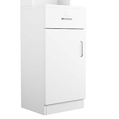White Bathroom Tall Cabinet, Slim Storage Cabinet, Narrow Freestanding Floor Cabinet with Drawer & Shelves, Linen Tower,Storage Cabinet with Open Shelves,Shelves for Home, Kitchen 34 x 33 x 178CM