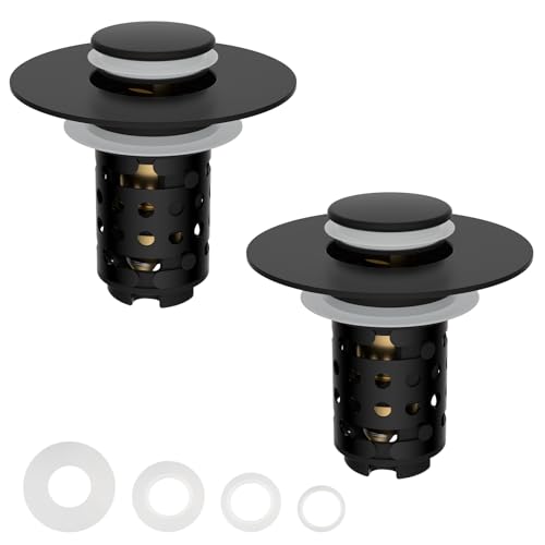 2PCS Universal Bathroom Sink Drain Strainer Hair Catcher, Matteblack | Upgraded with 2-Layer Detachable Filter Basket, 4 in 1 Pop Up Drain Strainer, Anti-Clog, Fit for 1.1''~2.36'' Sinks - color: Matteblack