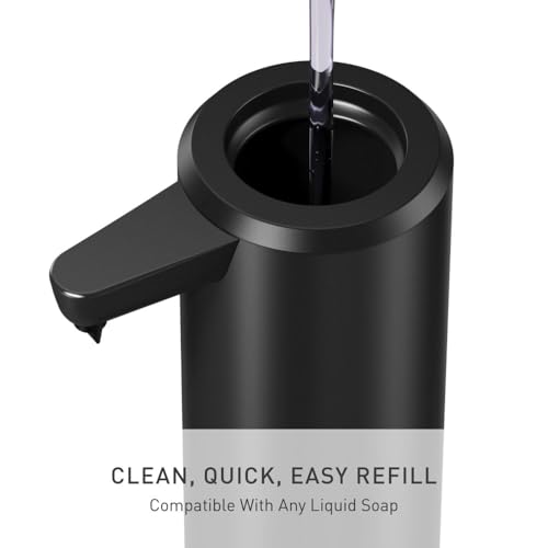 simplehuman Liquid Sensor Pump, 9 oz Automatic Soap Dispenser for Kitchen and Bathroom, Touchless Motion Sensor, Variable Dispense, Rechargeable, No-Drip Spout, High-Grade Matte Black Steel - color: Matte Black, style: 9 Oz.