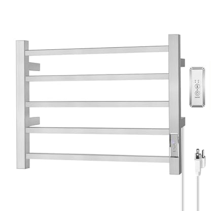 5 Bar Towel Warmer Rack, Heated Towel Racks for Bathroom, Brushed Nickel | Built-in 2H/4H Timer, Easy 5-Min Install, IPX4 Waterproof Stainless Steel, Plug-in, Fast Heating for Bathroom Spa Gym