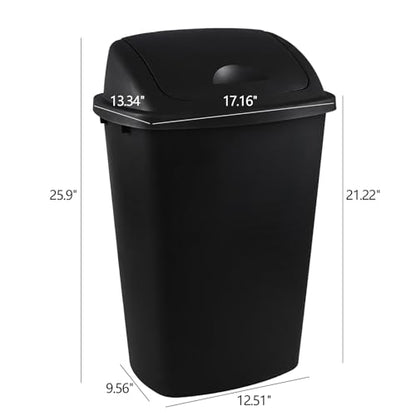 13 Gallon Swing-Top Trash Can, 4-Pack | Black Waste Basket Set, Commercial Garbage Bin for Kitchen, Garage, Outdoor, School, Fits 13 Gal Liners - size: 13 Gallon