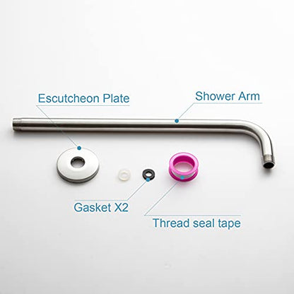 OFFO Shower Arm with Flange, 12 in Brushed Nickel Wall Mount Replacement Angle Shower Head Arm Wall-Mounted For Fixed Shower Head & Handheld Showerhead - color: Brushed Nickel, style: 12 in