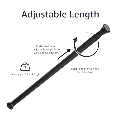 Amazon Basics No Drilling Spring Tension Curtain Rod, Adjustable 24-36" Width, Classic Finial, Black - color: Black, size: 24-36"