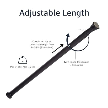 Amazon Basics No Drilling Spring Tension Curtain Rod, Adjustable 24-36" Width, Classic Finial, Black - color: Black, size: 24-36"