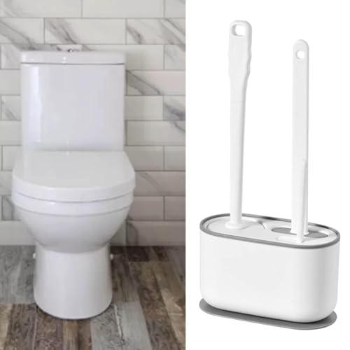 Cyrank Toilet Brush, Toilet Brush with Ventilated Holder Toilet Bowl Brush Plunger Set Toilet Brush Plunger Combo for Restrooms(White)