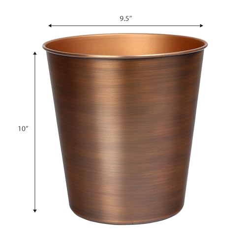 happimess Nolan 2 Gal Smooth Steel Wastebasket, Antique Copper | 10" Height, Lidless Open Top, Fingerprint Resistant, Copper-Plated Finish, Small Space Design - color: Antique Copper, size: Set of 1