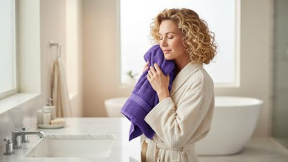 CRAFTBERRY- 6 Piece Cotton Bath Towel Set- 2 Bath - 2 Hand - 2 Face, Purple | 100% Cotton • Thick & Plush • Hotel Quality • Ultra Soft • Highly Absorbent • Quick Dry • Low Lint • Machine Washable - color: Purple