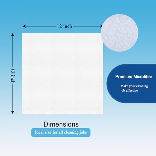 400 GSM Premium Microfiber Cleaning Cloths, Ultra Absorbent Lint-Free Towels for Kitchen, Glass, Countertops, Stainless Steel, Car Care & Household Cleaning, Reusable Washable 12" x 12" - color: White
