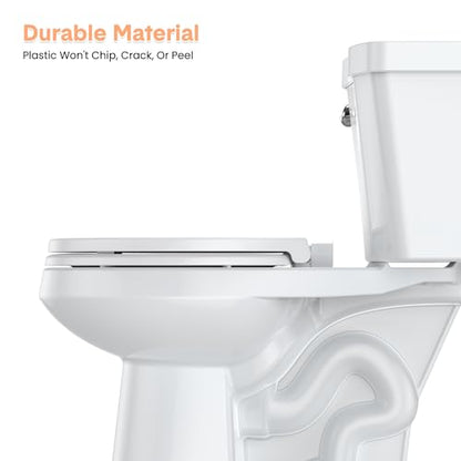 19" Elongated Toilet Seat with Quiet-Close Lid, Soft Close Slow Close Cover with Quick-Release & Quick-Attach Hardware, Full Flat White, Easy Clean Design, Grip-Tight Bumpers - color: White, Standard (Quick-Release), size: Elongated (19″)