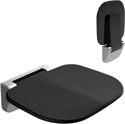 Folding Shower Seat Wall Mounted, Fold Down Shower Seat for Seniors, Pregnants, Disableds, Maximum Load 440.92 lbs, Easy to Clean and Storage, Black