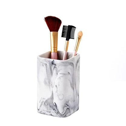 Toothbrush Holder for Bathrooms, White Marble Look Toothpaste and Makeup Holder, Brushes and Razors Holder, Vanity Bathroom Countertop Organizer, Toothbrush Cup - color: 3. White Marble