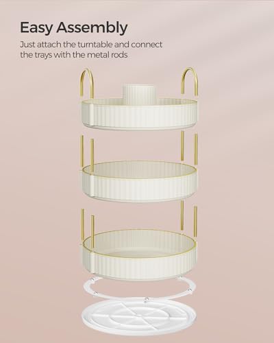 SONGMICS Makeup Organizer, 3-Tier Countertop, Customizable, Cloud White | Customizable skincare organizer countertop, round rotating, toiletries vanity organizer, lazy susan, gift UJKA011W01 - color: Cloud White, style: Round