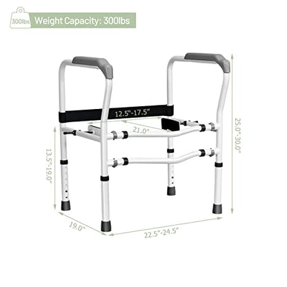 GYMAX Toilet Safety Frame & Rail, Adjustable Free-Assembly Medical Bathroom Assist Frame for Elderly with 360° Rotatable Clip, Non-Slip Heavy Duty Stand Alone Disabled Toilet Riser Handrail Grab Bar