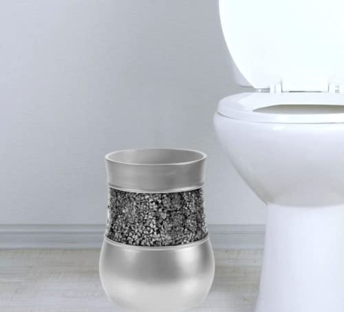 Creative Scents Crackled Glass 6 Pc. Silver Resin Bathroom Accessories Set | Includes Trash can, Tissue Box Cover, Soap Dispenser, Toothbrush Holder, Tumbler Cup & Soap Dish - style: 6 Pc Set 01