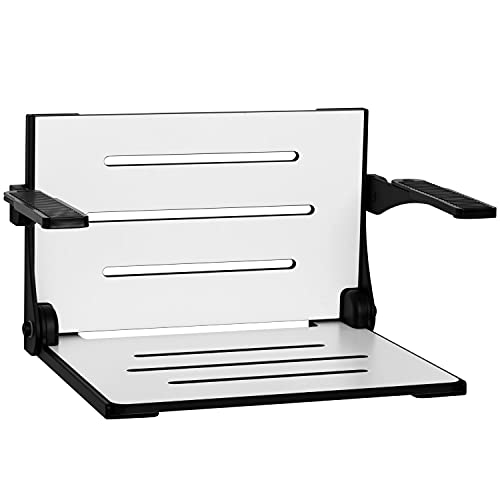 Seachrome Silhouette Comfort Folding Wall Mount Shower Bench Seat with Arms, White Seat with Matte Black Frame - color: White Seat With Matte Black Frame and Black Arm Pads