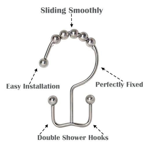 Shower Curtain Hooks, Stainless Steel Double Glide Rings, Polished Nickel, 12 Pack, Rust-Resistant, Universal Fit - color: Nickel