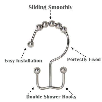 Shower Curtain Hooks, Stainless Steel Double Glide Rings, Polished Nickel, 12 Pack, Rust-Resistant, Universal Fit - color: Nickel