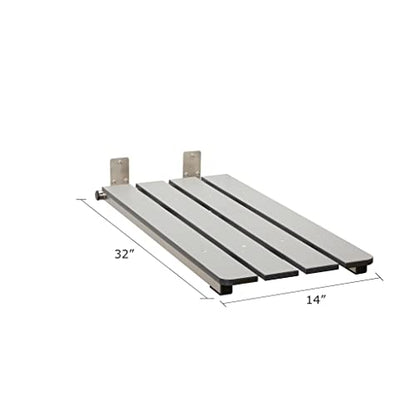 Hermosa 32" x 13.5" Back Wall-Mount Folding Phenolic Gray Tub Seat with 3" Slats - color: Phenolic Gray