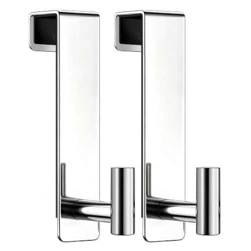 WUIVIUT Over Door Hooks, Metal Door Hook for Hanging, Door Rack for Towel, Bathroom,Bedroom,Holder for Clothes (Polished Chrome, T Shape 2 Pack, Fits 1-3/4'' Thick) - size: T Shape 2 Pack, Chrome