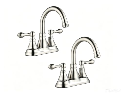Brushed Nickel 4 Inch Centerset Bathroom Faucet 3 Hole with Drain,2 Pack | Derengge High Arc Classic 2-Handle Bathroom Faucet, Vanity Lavatory Faucet with 360° Swivel Spout，BF-4501D-BN - color: Brushed NickelX2