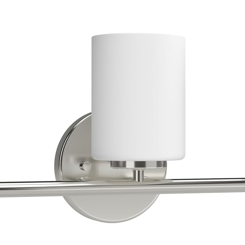 Replay Collection 3-Light Etched White Glass Modern Bath Vanity Light Brushed Nickel - color: Brushed Nickel, size: 3-Light