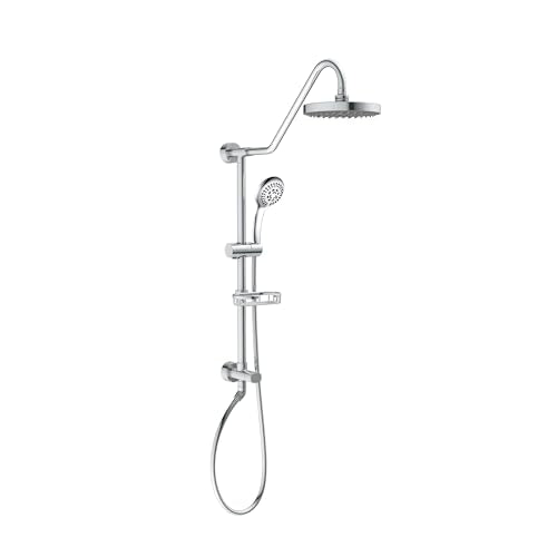 PULSE ShowerSpas Kauai III Polished Chrome Rain Shower Head with Handheld Spray - 2.5 GPM, 8" Showerhead, 5-Function HandShower, Adjustable Slide Bar - Shower Heads with Handheld Spray Combo - color: Chrome, size: 2.5 Gallon Per Minute