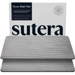 Stone Bath Mats for Bathroom, Dries in Seconds - Non-Slip, Gray, 2 Pack | Super absorbent, quick-drying & easy to clean. Natural material that lasts — restores with light sanding. - color: Grey - 2 Pack