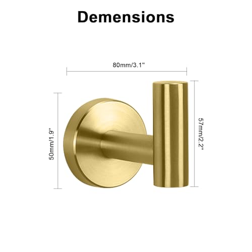 NearMoon Bath Towel Hooks- SUS 304 Stainless Steel Robe Hook Holder, Heavy Duty Coat Hook for Bathroom Livingroom Hotel Kitchen Garage, Wall Mounted (Brushed Gold, 3 Pack) - color: Brushed Gold, size: 3 Pack