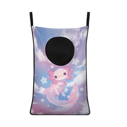 ZOUTAIRONG Cute Pink Axolotl Print Laundry Hamper Hanging Laundry Bag for Bathroom, Zipper Toys Storage Space Saving Organizer - color: Cute Pink Axolotl