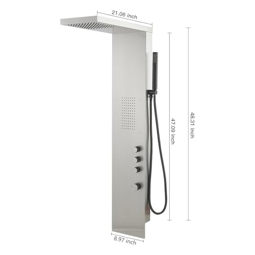 BWE Stainless Steel Shower Panel Tower System 3 IN 1 Brushed Nickel | Shower Panel - Rainfall Shower Head and Handheld with Massage Body Jets - Wall Mount - color: Brushed Nickel