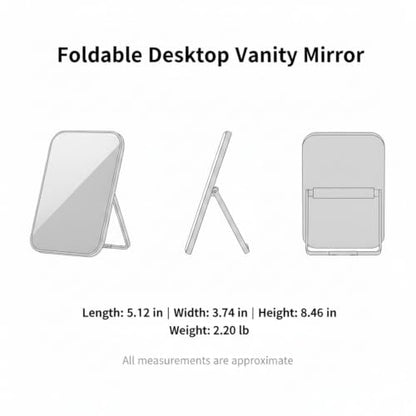 Fits Bedroom and Bathroom Countertops, Foldable Wood Frame Vanity Mirror with Adjustable Angle, Compact Glass Desktop Mirror for Daily Use