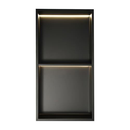 12x 24n Stainless Steel Shower Niche with LED Light, Black No Tile Needed Wall Niche with 2-Tier Shelves, Recessed Shower Shelf for Bathroom Storage, IP44 (12 * 24in LED) - size: 12*24in LED