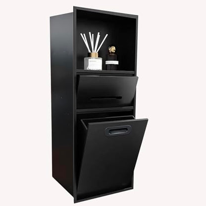 Stainless Steel Recessed Shower Nich with Built-in Trash Can(25.4X11.2IN) | Waterproof Bathroom Niche Toilet Paper Toiletries Storage Rack for Kitchen Living Room Bedroom Hotel Residential - color: Black