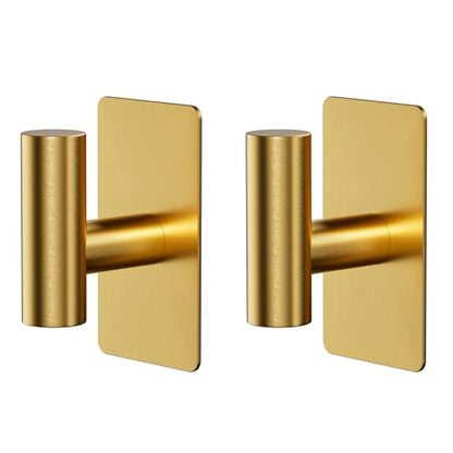 GWAAZXGZ Wall Towel Hooks, Heavy Duty Adhesive Hooks(Gold, 2 Pack) | Self-Adhesive, Stainless Steel, Rust Resistant, No Drill, Easy Install, Space Saving - color: Gold, size: 2 Pack