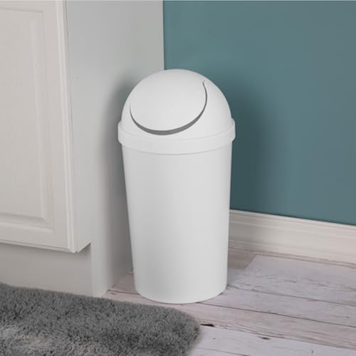 Sterilite 3 Gallon Round SwingTop Wastebasket with Lid, Small Plastic Trash Can for the Bathroom, Bedroom, Dorm or Home Office, White, 6-Pack | Sleek Round Profile Modern Garbage Bin for Kitchen, Bathroom, Garage and Workspace