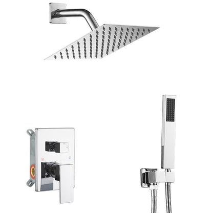 Shower System Polished Chrome Bathroom Rainfall Shower Faucet Set Complete Wall Mounted 6 Inch Shower Head and Handle Set with Rough-in Valve Body and Trim Kit - color: Polished Chrome, size: 6 Inch