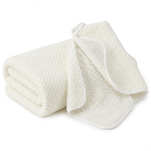 Coral Fleece Face Towels, Highly Absorbent Pineapple Lattice Washcloths for Face Washing, Ultra Soft Microfiber Bathroom Hand Towels, Quick Dry Plush Skin-Friendly Towel with Hanging Loop, Cream White - color: White