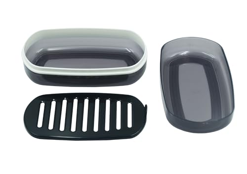 2 Pack Travel Soap Case Holder,Portable Soap Box with Draining Layer for Shower,Bathroom,Camping,Hiking,Gym (Black and White)-Large - color: 2 Pack Black and White Soap Case Large