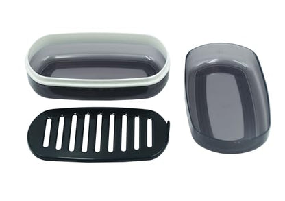 2 Pack Travel Soap Case Holder,Portable Soap Box with Draining Layer for Shower,Bathroom,Camping,Hiking,Gym (Black and White)-Large - color: 2 Pack Black and White Soap Case Large