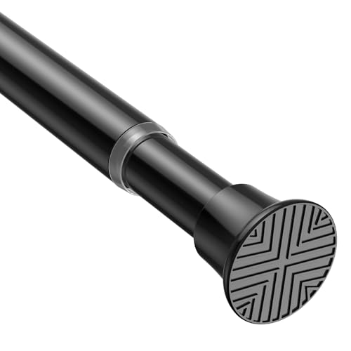 AIZESI Black Adjustable Tension Curtain Rod, 31-63 Inch Spring No Drill Stainless Steel Shower Rods for Bathroom，Closet ，Window–Rust Resistant，Non-Slip - color: Black, size: 31“-63“-1P