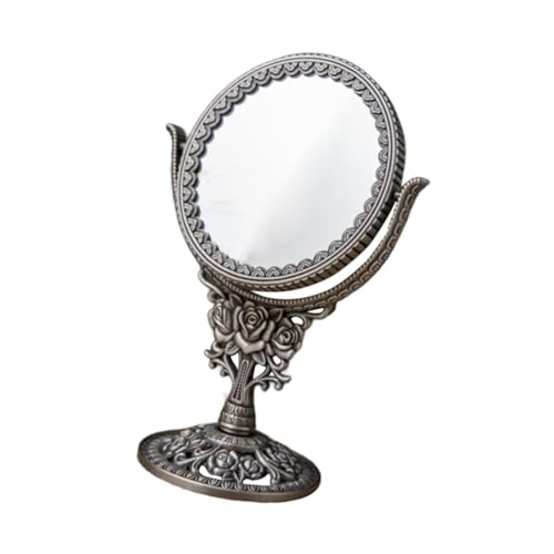 European Style Dressing Table Mirror Antique Rotating Cosmetic Mirror Oval Dressing Mirror Swivel Double Sided for Bedroom, round rose
