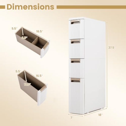 Byroce 4-Tier Narrow Storage Cabinet with Wheels, Slim Rolling Plastic Drawer Organizer with Removable Dividers, Skinny Storage Cart for Small Spaces, Bathroom & Kitchen (1PC, 4-Drawer), Beige - size: 4-Drawer