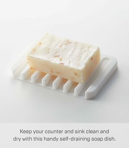 Yamazaki Home Soap Tray - Silicone Holder Dish for Sink, Silicone, No Assembly Req. | Sloped base directs water back into the sink to keep counters dry. Easy-to-clean design requires no assembly. Saves space.