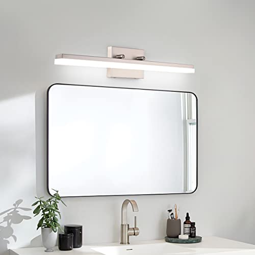 mirrea 24in LED Vanity Lights for Bathroom Brushed Nickel,Cold White 5000K | Over Mirror,Adjustable light angle,ETL listed,Dimmable,Bathroom lighting fixtures,Eye-friendly,Frosted acrylic shade - color: Cold White 5000k, size: 24 inches